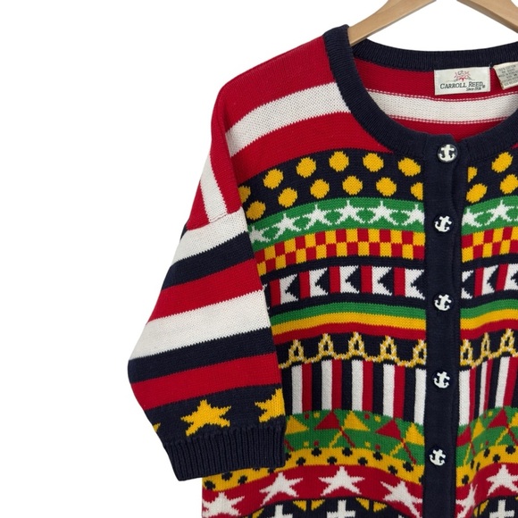 Carroll Reed Women's M Nautical Knit Cardigan Button Up Cotton Colorful 90's - Picture 2 of 16